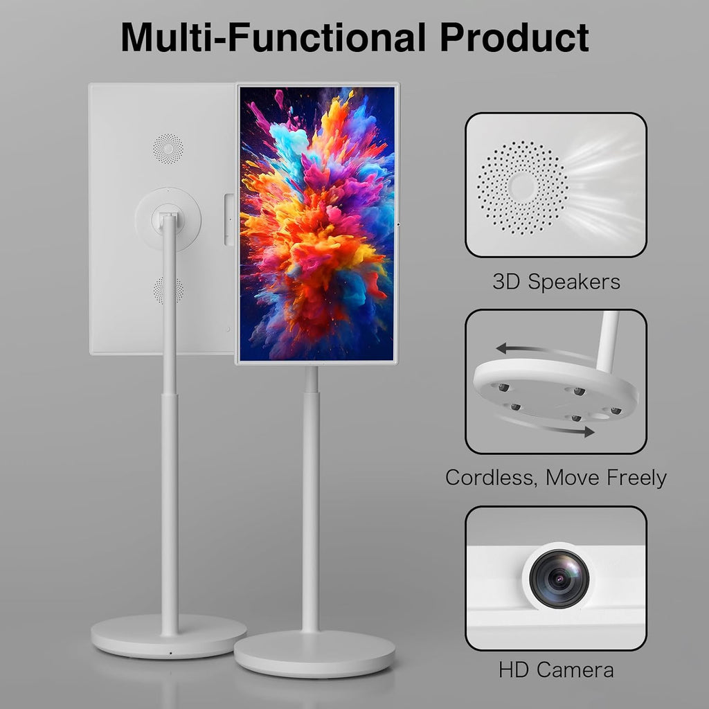 yezrow® Portable TV on Wheels, UHD 4K Portable Touch Screen Monitor, 8+128GB, Android 13 (Support Google Play Store), Built-in Battery(5-8H), Full Swivel Rotation, Voice Remote Control (32 inches Pro)