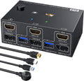 USB 3.0 Dual Monitor KVM Switch HDMI+Displayport 4K@60Hz,2K@120Hz KVM Switch for 2 Computer Share 2 Display and 4 USB3.0 Devices