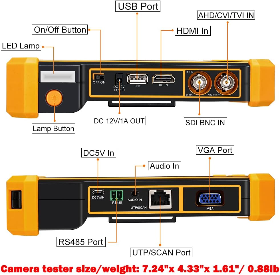 WSDCAM 5 inch TFT-LCD Screen CCTV Camera Tester Monitor Support 4K 8MP CVI TVI AHD SDI CVBS Analog Camera, Support HDMI in VGA in PTZ Control/DC12V Power Output/UTP Cable Tester, 3200-Plus