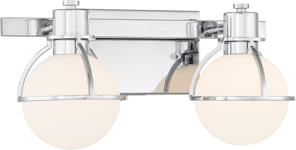Savoy House 8-1060-2-11 Pierce Vintage Industrial Opal Glass Bathroom Vanity Wall Light, 2-Light 120 Total Watts, 8' H x 16' W, Chrome