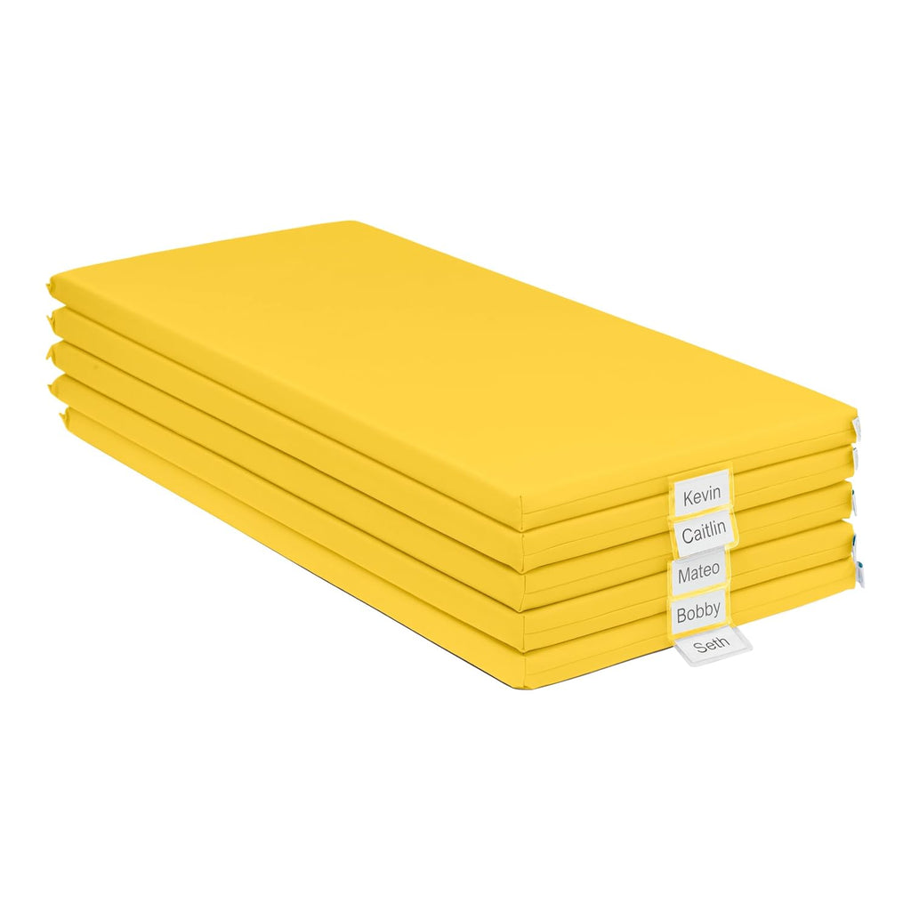 ECR4Kids SoftZone Rainbow Rest Time Mat with Name Tag, Sleeping Pad, Yellow, 5-Piece