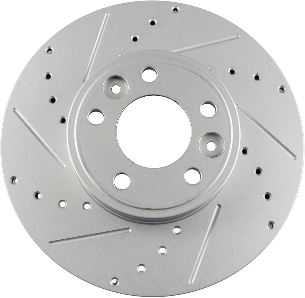 TRQ Performance Front and Rear Brake Rotor Set G Coated Drilled and Slotted Compatible with 1998-2002 Ford Crown Victoria Lincoln Town Car Mercury Grand Marquis