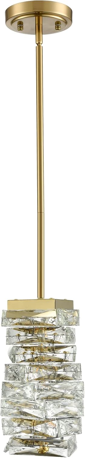Modern Crystal Pendant Light Gold Pendant Lighting for Kitchen Island LED Rod-Hung Mini Pendant Lights Bathroom, 8W, 4000K, NOT Dimmable