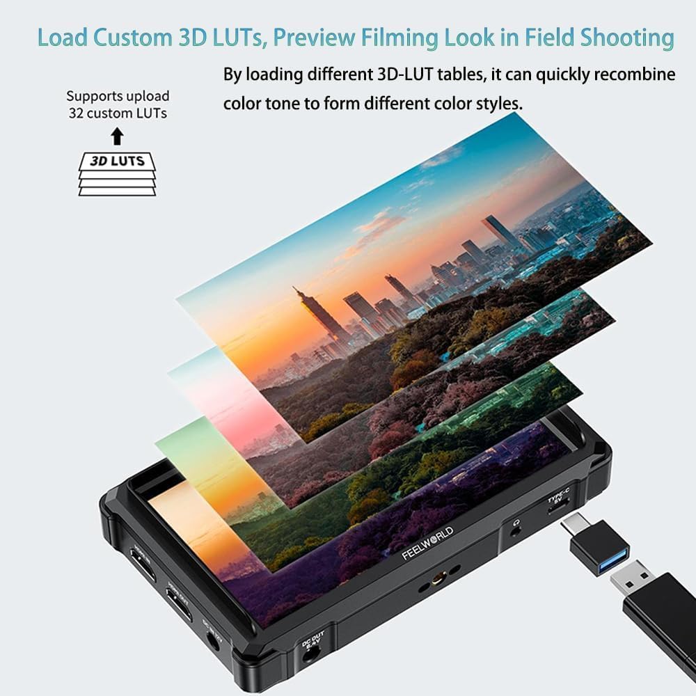 FEELWORLD FW568 PRO +F750 Battery +Carry Case 6 Inch 1200nit DSLR Camera Field Monitor with 3D LUTs 1920x1080 IPS 4K 60Hz HDMI in Output Waveform Monitoring Lightweight