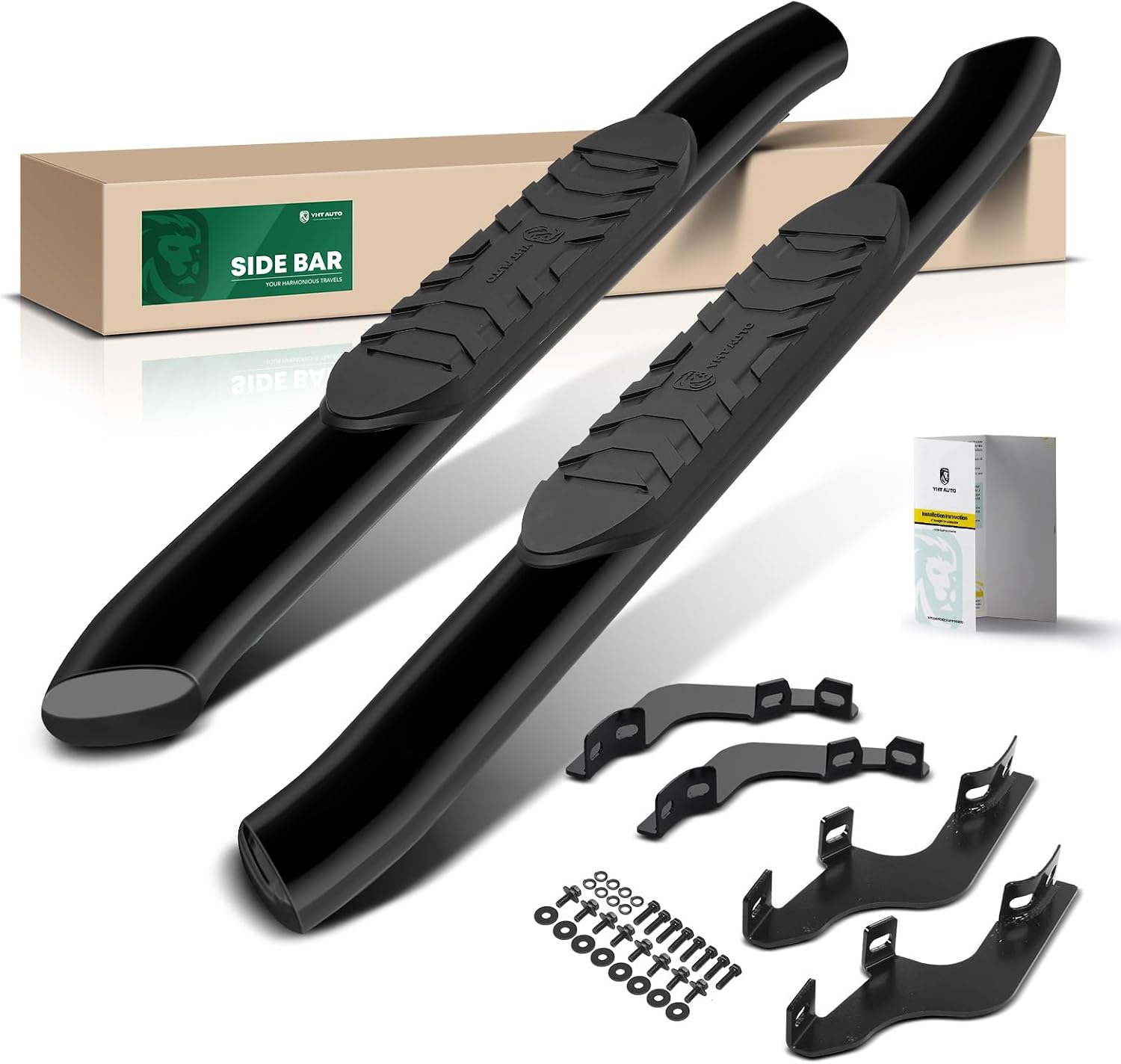 YHTAUTO 5 Inch Running Boards Fit Ford Bronco 2021 2022 2023 2024 2025 2026 2-Door SUV, Oval Bent Ends Side Steps Carbon Steel Step Bars Off-Road Exterior Accessories