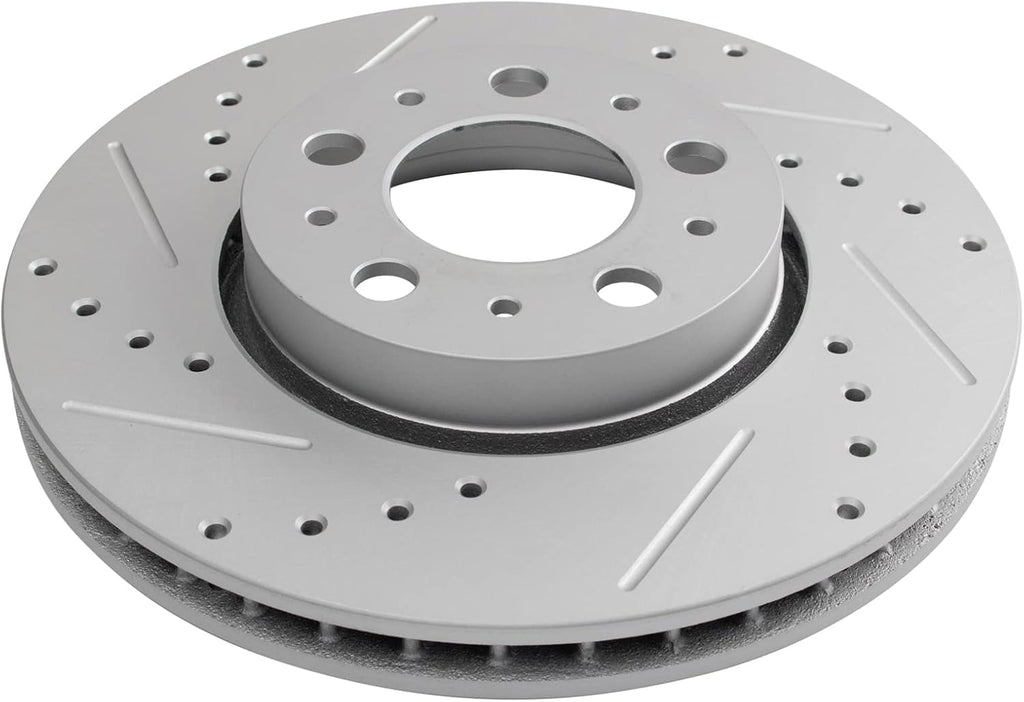 TRQ Performance Front and Rear Brake Rotor Set G Coated Drilled and Slotted Compatible with 2001-2009 Volvo S60 1999-2006 S80 2001-2007 V70 2003-2007 XC70