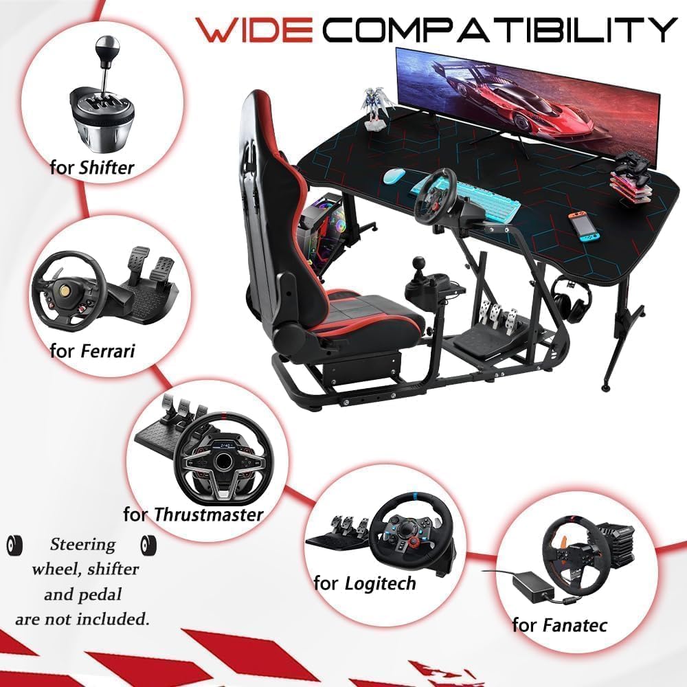 Marada Racing Simulator Cockpit with Comfort Gaming Seat Fit for Logitech G923 G920 G27 G29, for Thrustmaster T300, for Fanatec,Pro Sim Driving Race Stand Mountable Monitor Stand, No Shift Wheel Pedal