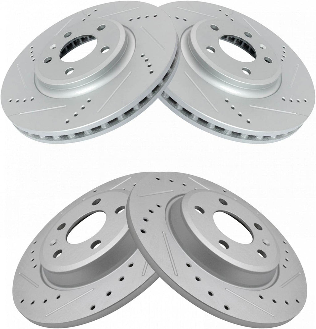 TRQ Performance Front and Rear Brake Rotor Set G Coated Drilled Slotted Compatible with 2009-2011 Audi A4 A4 Quattro 2010-2011 A5 A5 Quattro Q5 2008 Audi