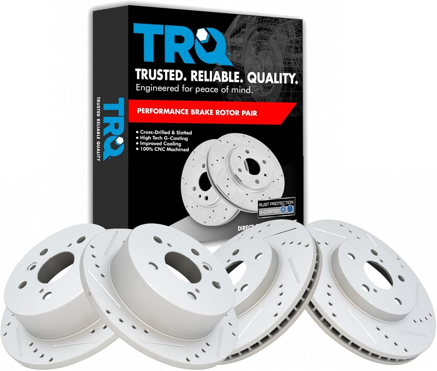 TRQ Performance Front and Rear Brake Rotor Set G Coated Drilled and Slotted Compatible with 2002-2003 Lexus ES300 2002-2006 Toyota Camry 2005-2007 Avalon 2004-2008 Solara
