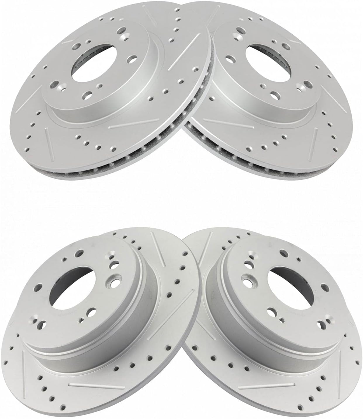 TRQ Front and Rear Performance Brake Rotors Set Premium G-Coated Cross Drilled & Slotted Compatible with 2002-2004 Honda CR-V