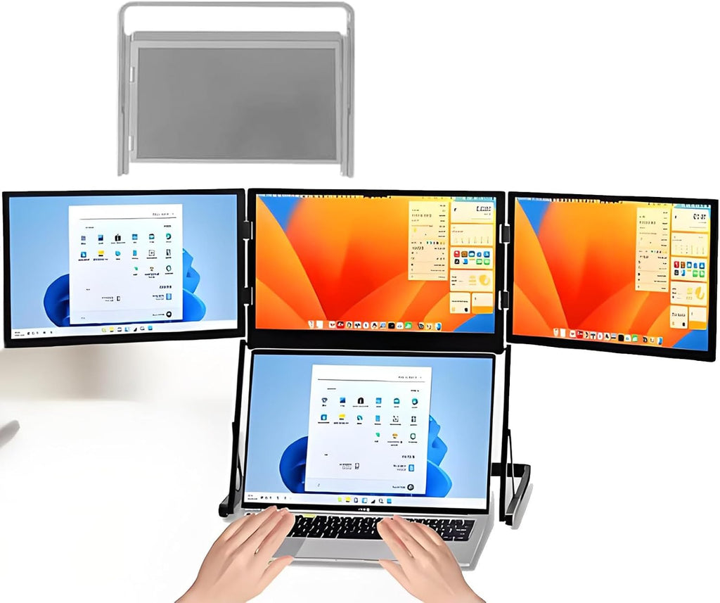 15.6' Desktop Triple Screen Extender,w/10-25 cm Height Adjusted Kickstand,Type-C/HDMI/USB-C Plug-Play Triple Monitor,1080p FHD IPS Display