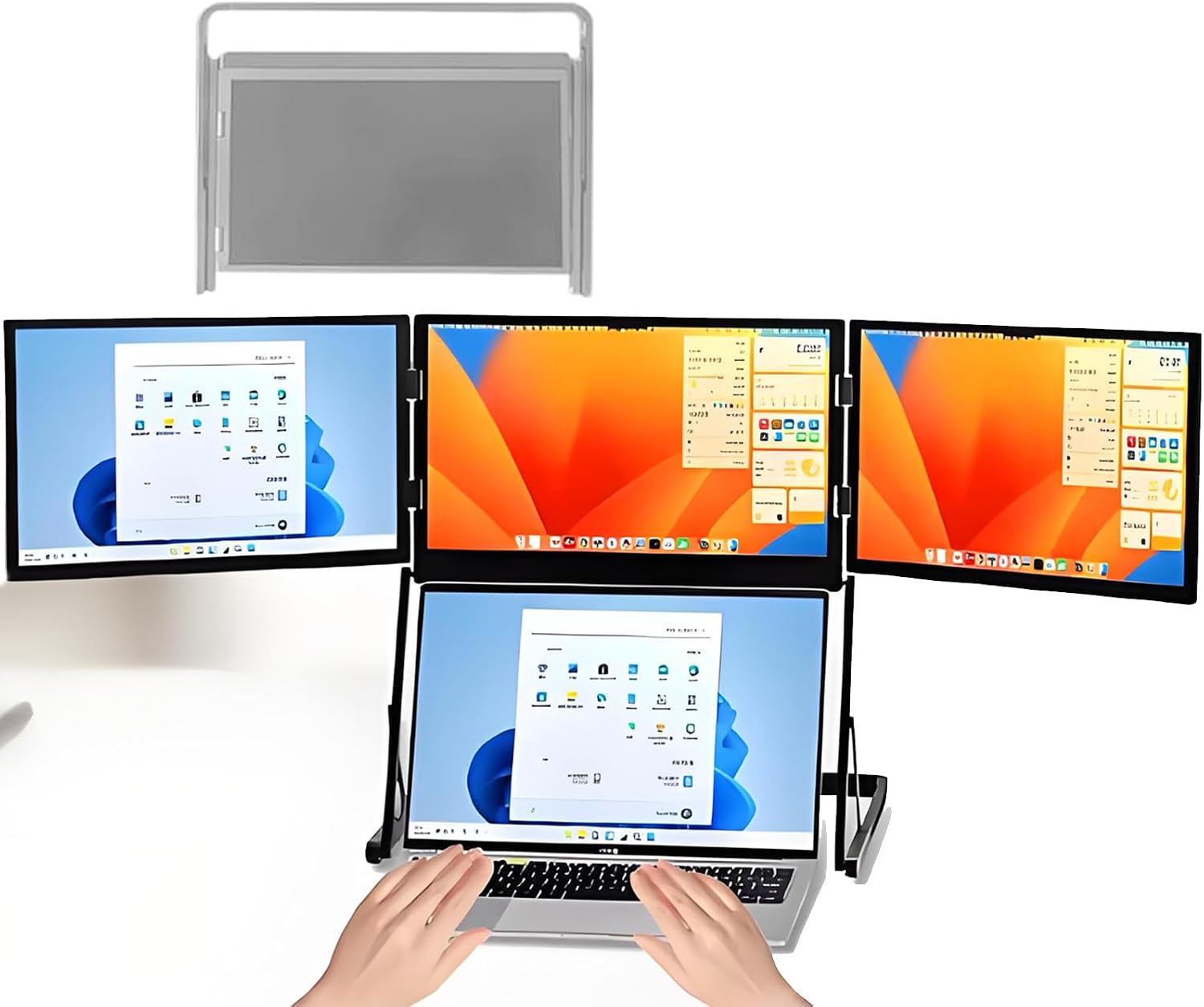 15.6' Desktop Triple Screen Extender,w/10-25 cm Height Adjusted Kickstand,Type-C/HDMI/USB-C Plug-Play Triple Monitor,1080p FHD IPS Display