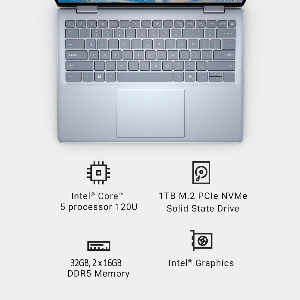 ist computers Dell Inspiron 14 7440 2-in-1 Laptop (14' FHD+ Touchscreen, Intel Core 5 120U (> i7-1355U), 32GB DDR5 RAM, 1TB SSD), for Creator, Designer, 10-Hour Long Battery Life, Backlit, Win 11 Pro