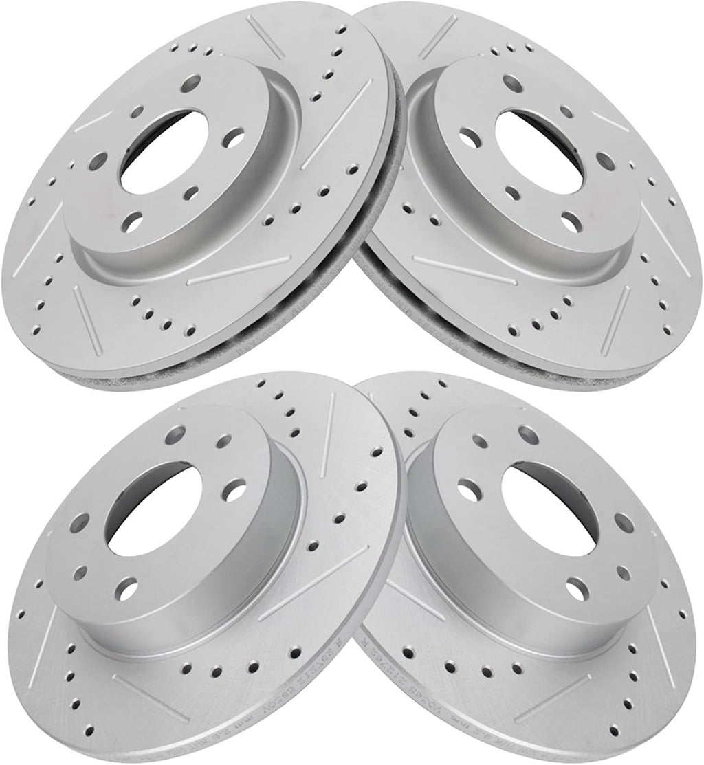 TRQ Performance Front and Rear Brake Rotor Set G Coated Drilled and Slotted Compatible with 2012-2017 Fiat 500