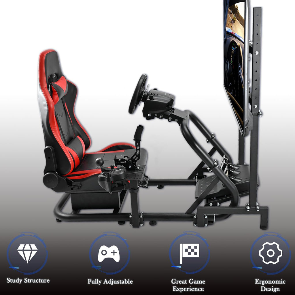 Anman G25 Full Motion Racing Simulator Cockpit Race Seat Equipped with Display Stand Fit for Logitech G25 G27 G29 G920 G923, for Thrustmaster T300RS, for Fanatec Not Included Wheel Shifter and Pedals