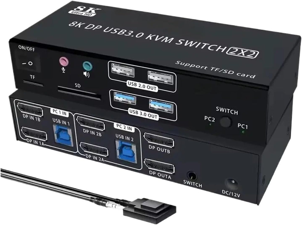 4K Dual Monitor DP2.0 KVM Switch 8K USB 3.0 HDMI Displayport KVM Switch 2 in 2 Out Mixed Display 2 Monitor 2 Computer(1HDMI 1DP,AU Power Adapter)