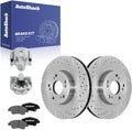 AutoShack Front Brake Rotors, Ceramic Pads & Calipers for Honda, Civic 2006-2011, FWD L4 1.3L - Silver Zinc Coated Drilled & Slotted - SilverShield Pro - 10.31' (261.9 mm), 5-Lug