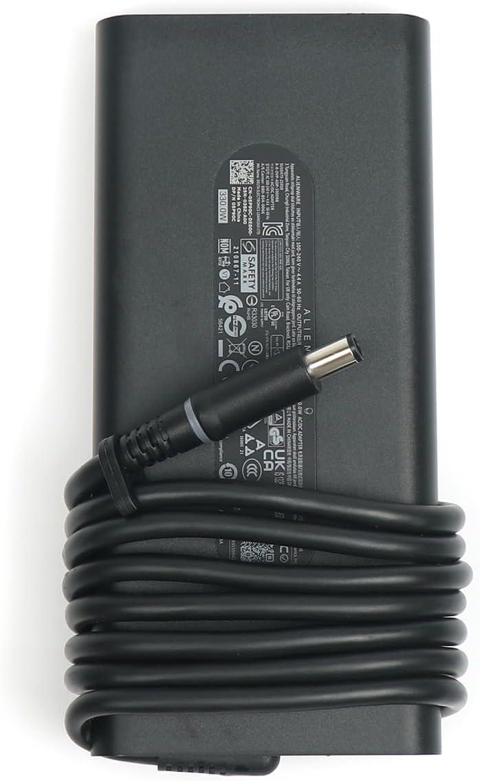 New DELL Alienware 330W GaN Charger AC Adapter Slim for X17 R1 R2, HA330PM201, DA330PM201, LA330PM201, 08K4F9., Black