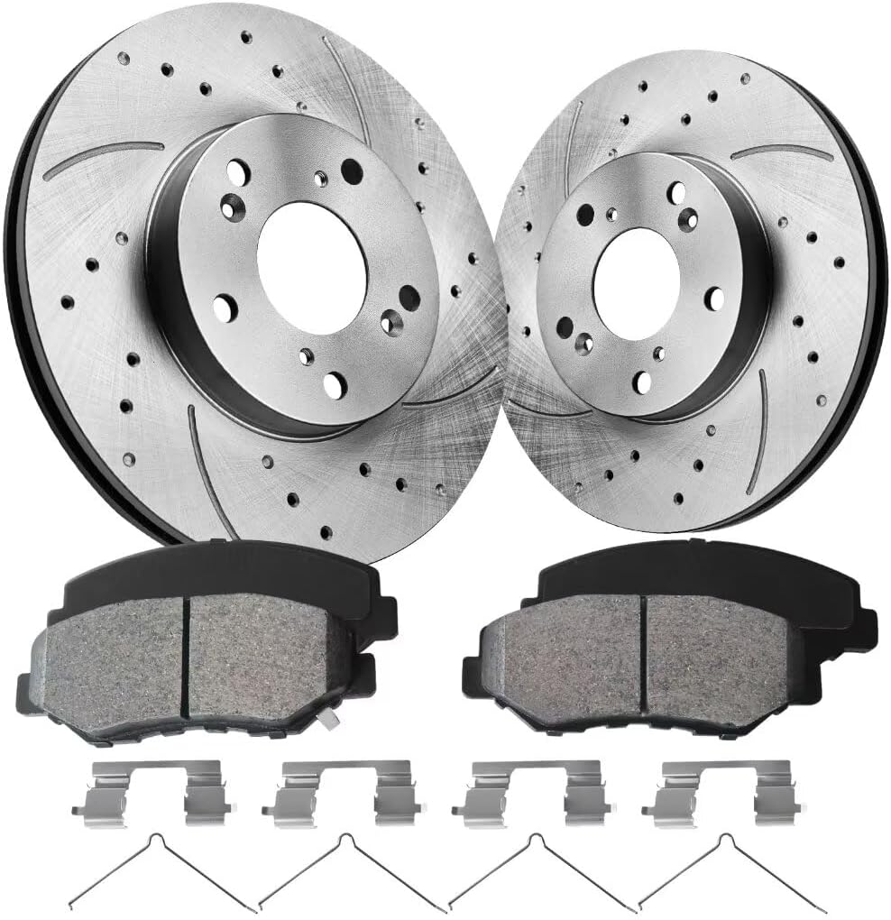 Brake Pads And Rotors Kit Compatible With 2013-2021 Honda Civic, 2003-2017 Honda Accord, Front Automotive Replacement Brake Kits 31305 D914-7795 Drilled And Slotted Rotors 281.6mm(11.1in)