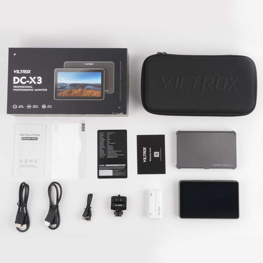 VILTROX DC-X3 6Inch 2000nits Camera Field Monitor, 4K HDMI/SDI IPS Touch Screen with 3D LUT, HD 1920x1080 Video Monitors with Sunshade Hood/NP-F550 Battery Compatible for DSLR Camcorder Cameras