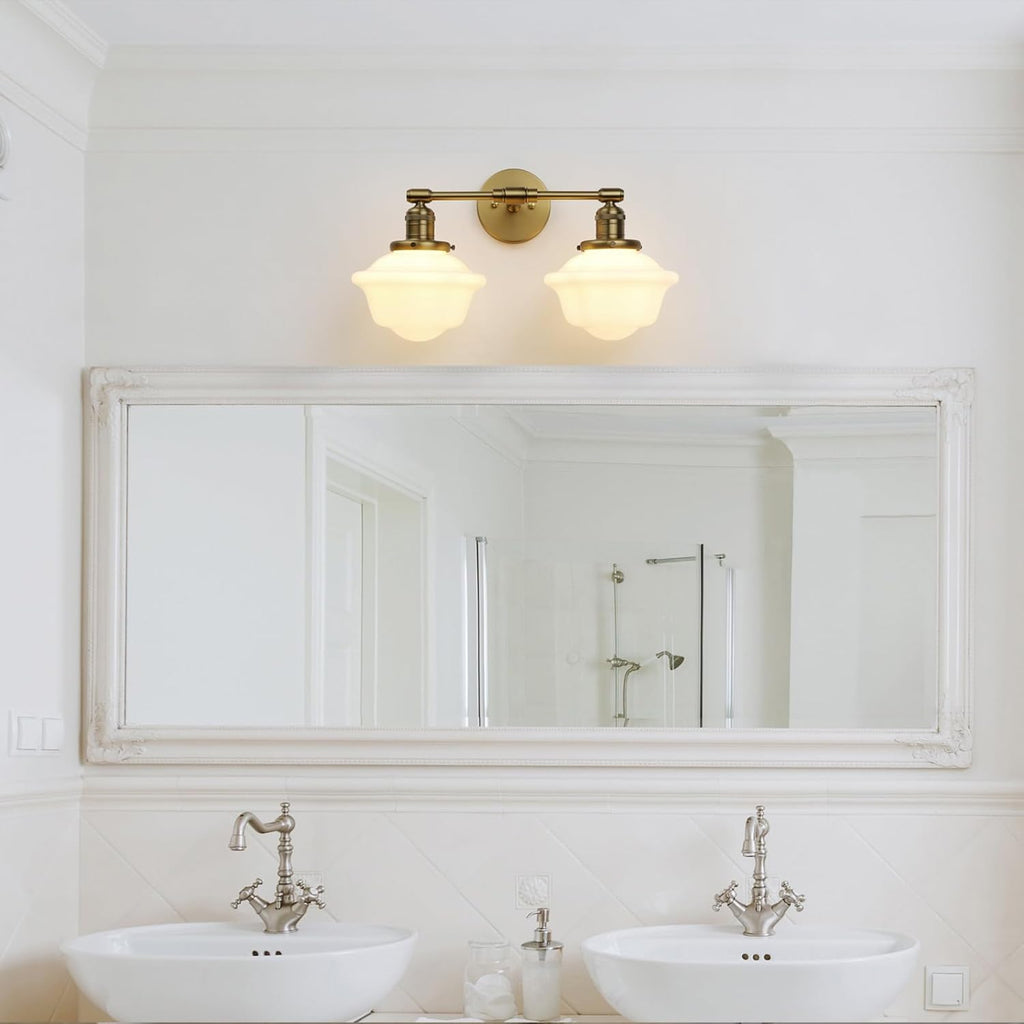 Pathson 2-Lights Milk White Glass Wall Sconce Lights, Modern Classic Wall Vanity Lighting for Living Room Bathroom Bedroom