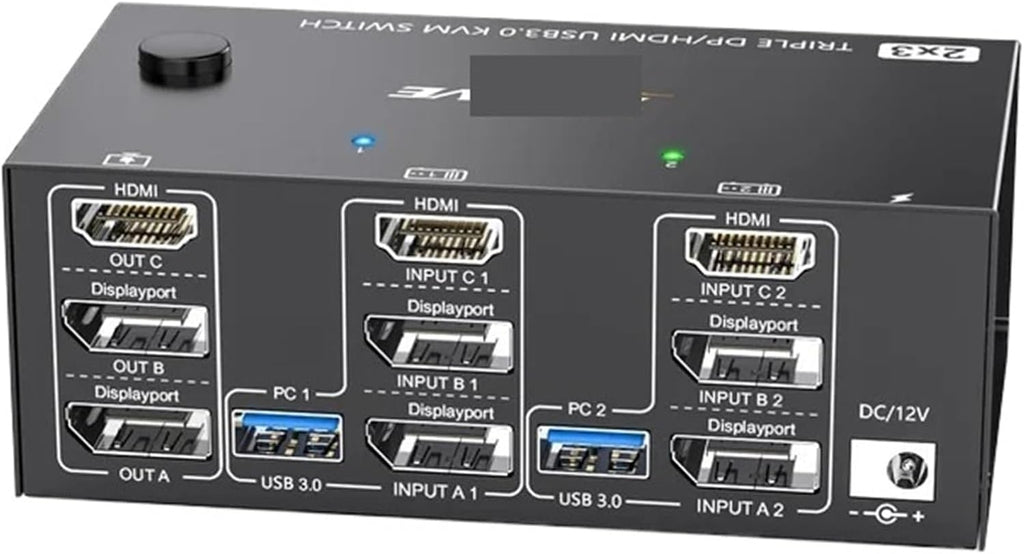 2 Displayport + HDMI USB 3.0 KVM Switch 3 Monitors 2/3 Computers, 8K@60Hz 4K@144Hz Triple Monitor KVM with 4 USB 3.0 Ports(303DH)
