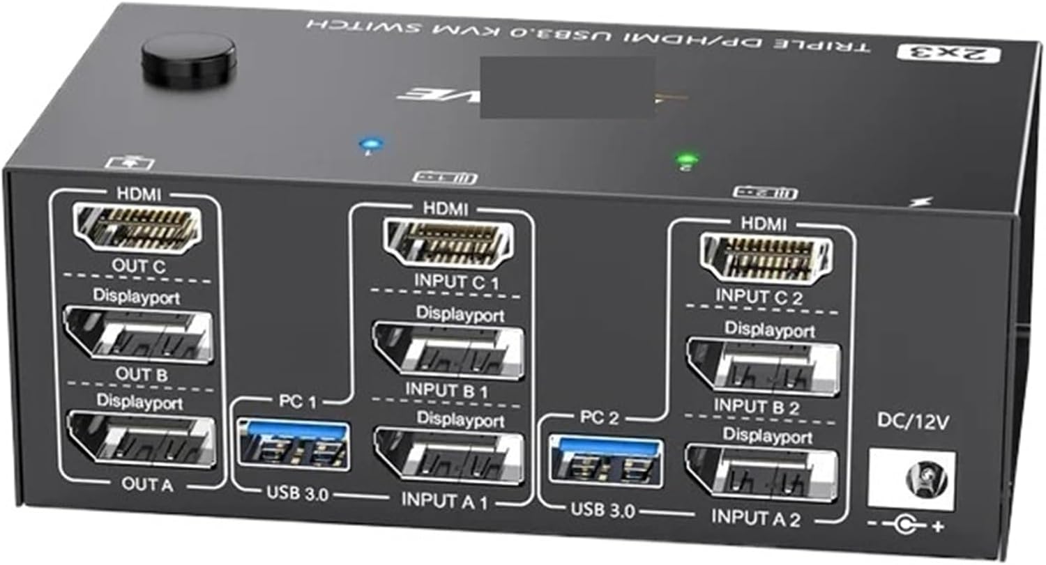 2 Displayport + HDMI USB 3.0 KVM Switch 3 Monitors 2/3 Computers, 8K@60Hz 4K@144Hz Triple Monitor KVM with 4 USB 3.0 Ports(303DH)