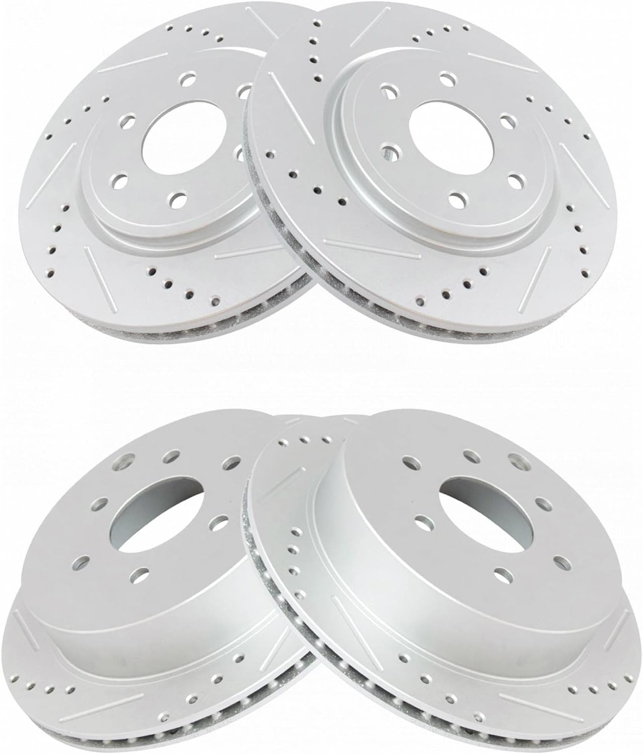 TRQ Performance Front and Rear Brake Rotor Set G Coated Drilled and Slotted Vented Compatible with 2005-2024 Nissan Frontier 2005-2015 Xterra 2009-2012 Suzuki Equator