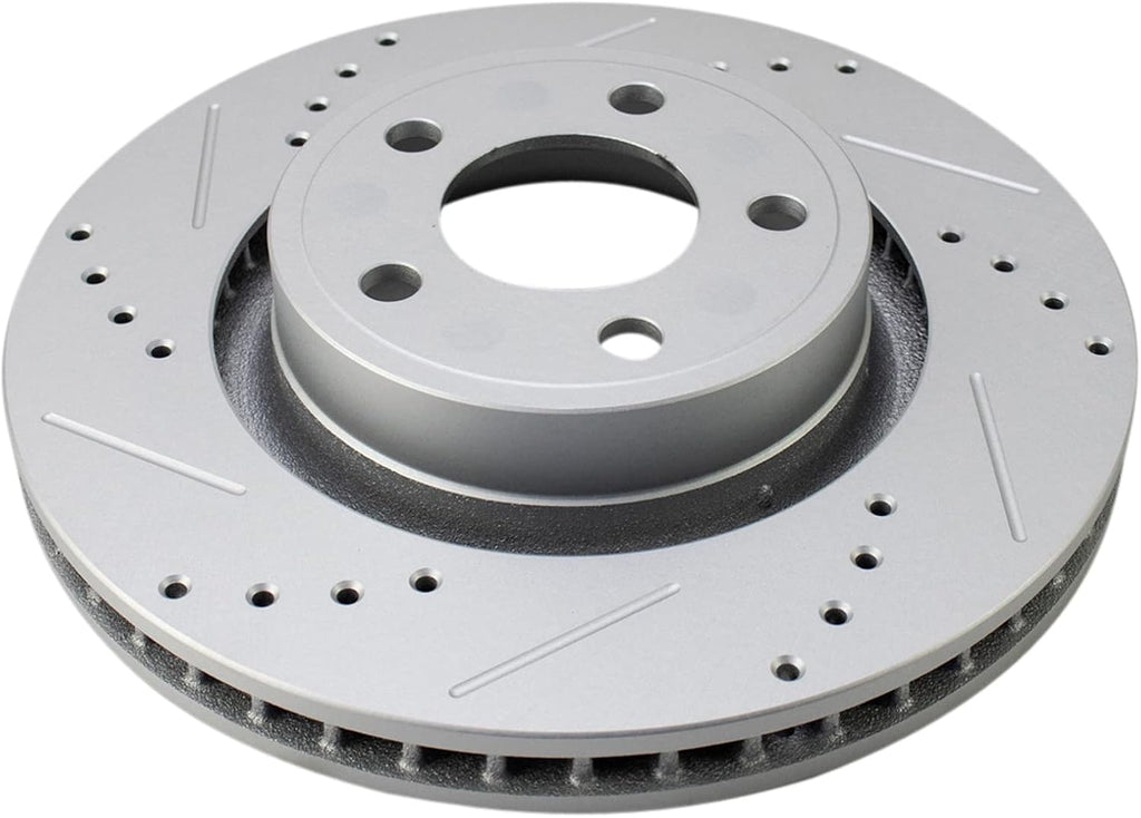 TRQ Performance Front and Rear Brake Rotor Set G Coated Drilled and Slotted Compatible with 2015-2020 Ford Mustang