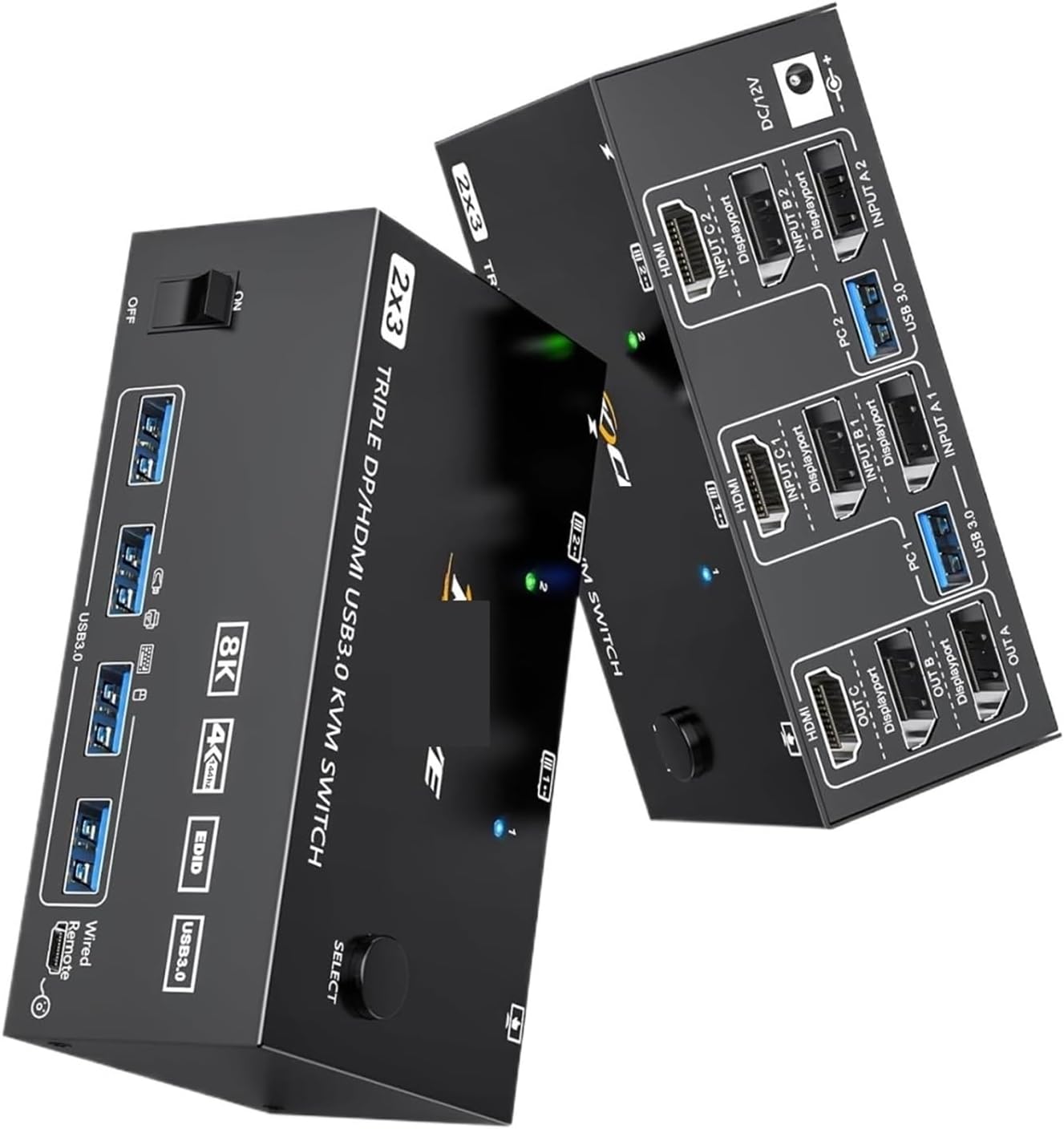 Triple Monitors KVM Switch 2 Displayport + HDMI USB 3.0 KVM Switch 8K@60Hz,4K@120Hz,Apply to 3 Monitors 2 Computers KVM Switch(203DH AU PLIG)