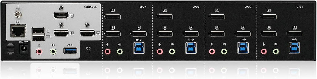 IOGEAR 4-Port 4K DisplayPort Triple View KVMP - 3 HDMI Monitors Outs - Converts DisplayPort to HDMI Out - 4096 x 2160 @60Hz - Control/Share USB 3.0 peripherals - Win 7+ Mac OS Linux - GCS1964