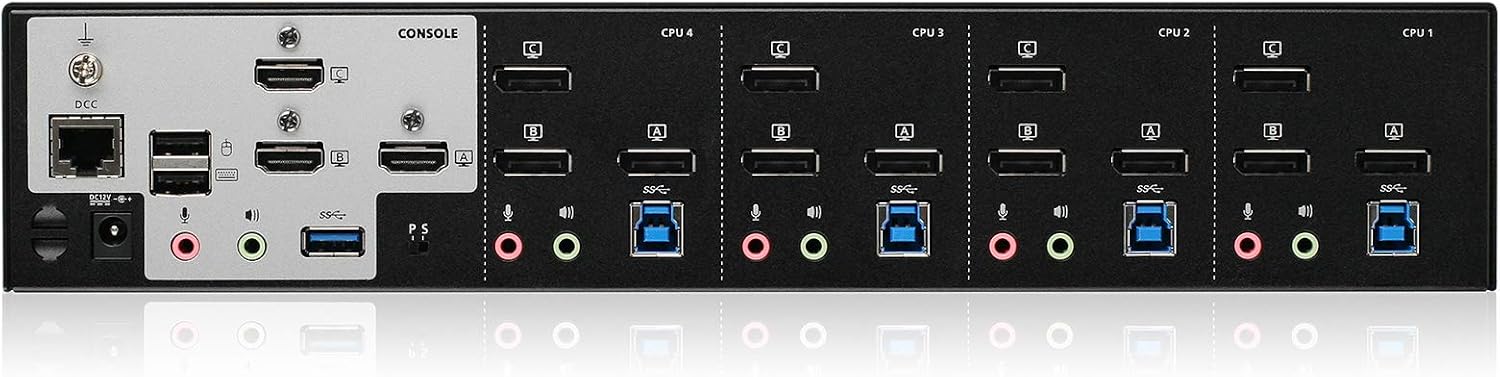 IOGEAR 4-Port 4K DisplayPort Triple View KVMP - 3 HDMI Monitors Outs - Converts DisplayPort to HDMI Out - 4096 x 2160 @60Hz - Control/Share USB 3.0 peripherals - Win 7+ Mac OS Linux - GCS1964