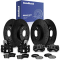 AutoShack Front & Rear Brake Rotors, Premium Pads & Black Calipers for Honda, Civic 2006-2011, FWD L4 1.8L - E-Coated Drilled & Slotted - Black Finish - NightGuard