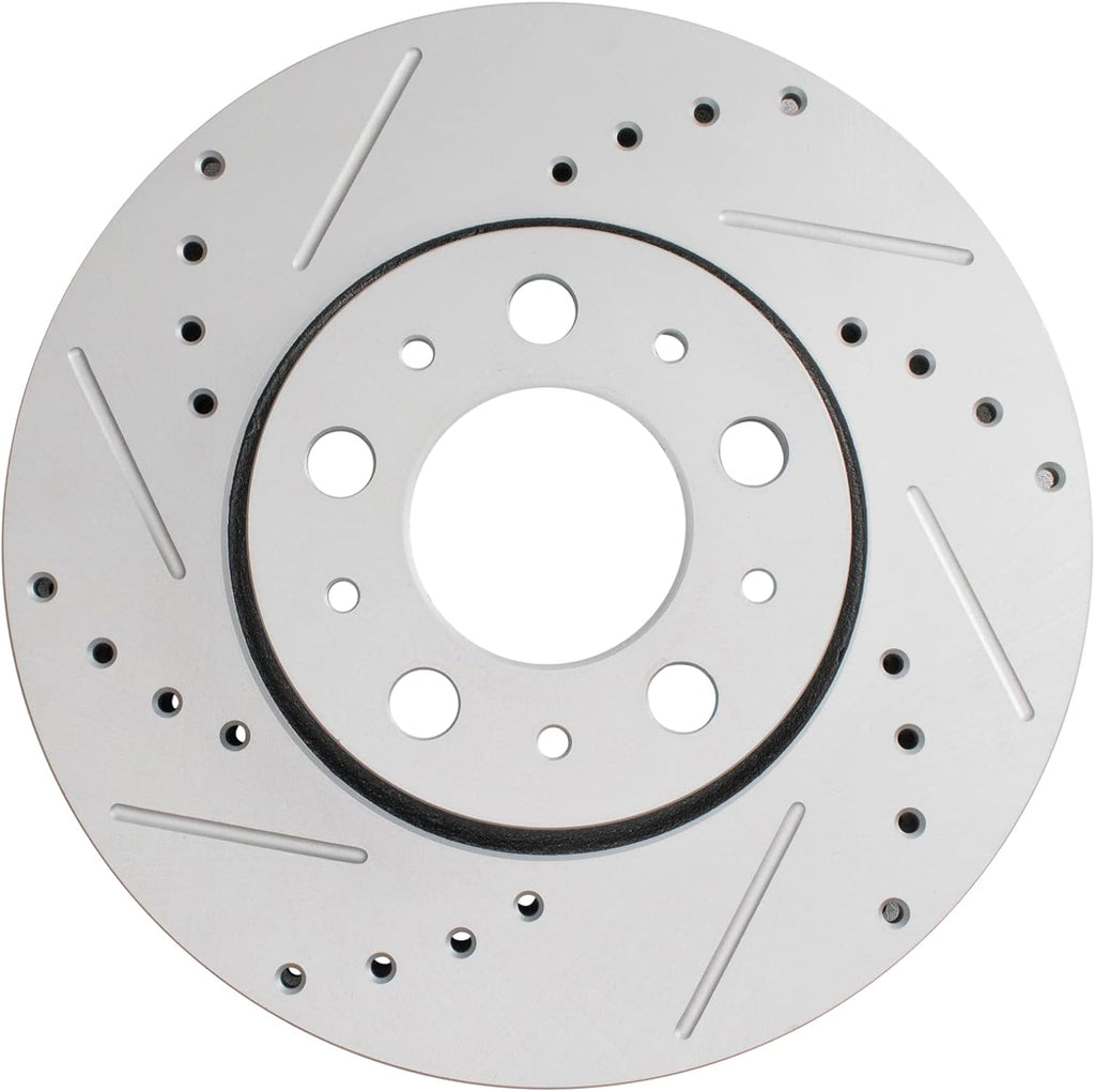 TRQ Performance Front and Rear Brake Rotor Set G Coated Drilled and Slotted Compatible with 2001-2009 Volvo S60 1999-2006 S80 2001-2007 V70 2003-2007 XC70