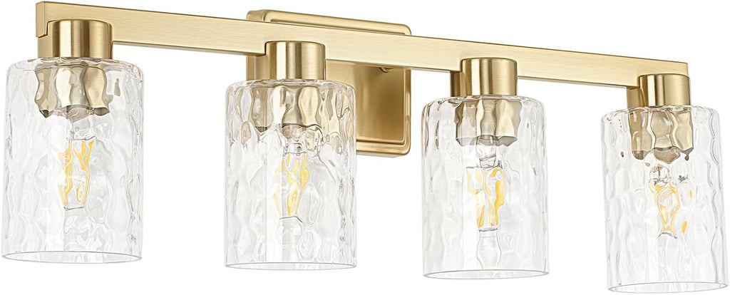 4-Light Bathroom Light Fixtures Modern Gold Vanity Lights with Water Ripple Glass Wall Sconces Over Mirror for Bathroom, Powder Room, Living Room