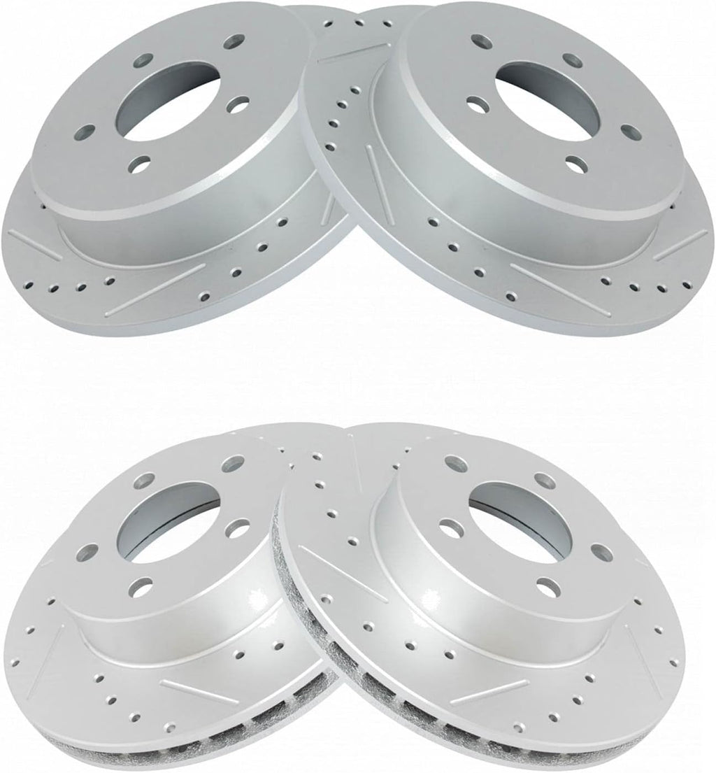 TRQ Performance Front and Rear Brake Rotor Set G Coated Drilled and Slotted Compatible with 1995-2001 Ford Explorer 1997-2001 Mercury Mountaineer