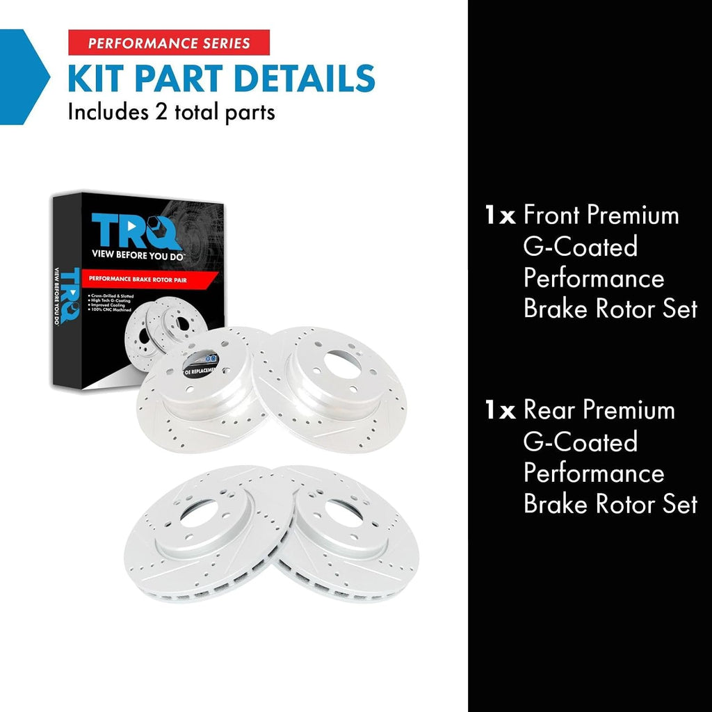 TRQ Performance Front & Rear Brake Rotors Set 4 Piece G-Coated Slotted X Drilled for 03-05 C240 06-07 C280 01-05 C320 C350 98-05 CLK320 06-09 CLK350 99-03 CLK430 98 E300 96-02 E320 98-02 E430