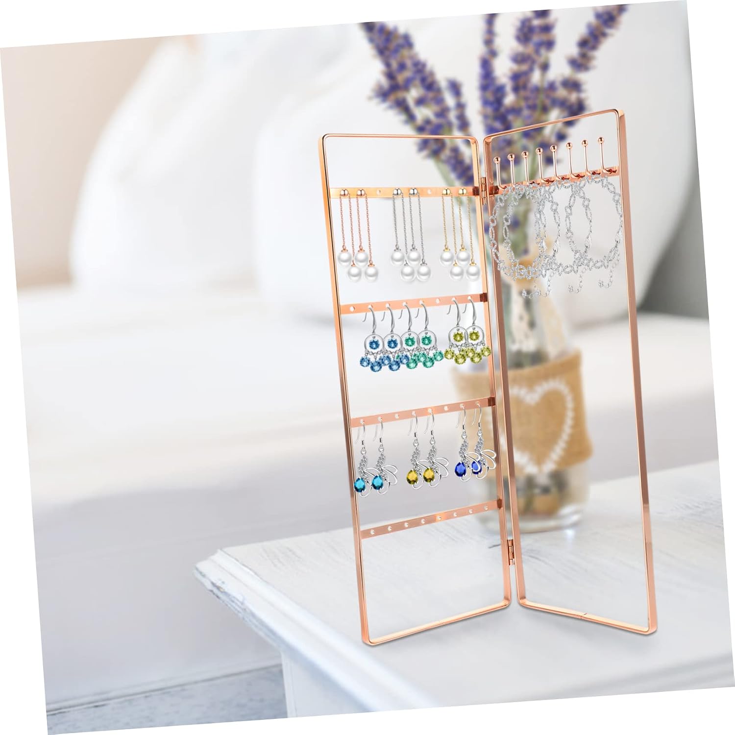 4pcs Wrought Iron Jewelry Stand Delicate Jewelry Stand Ornament Display Stand Monitor Stands Necklaces Display Stand Earring Display Stand Necklace Display Rack Earrings Organizer (Rose Goldx2pcs 28