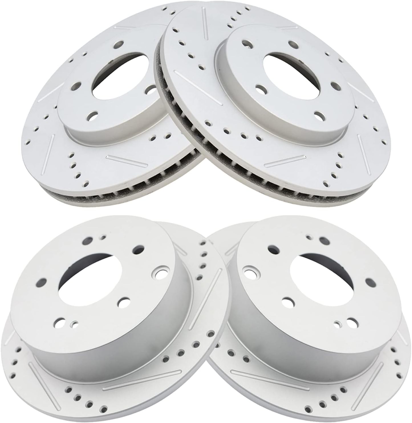 TRQ Performance Front and Rear Brake Rotor Set G Coated Drilled and Slotted Compatible with 2004-2012 Mitsubishi Galant