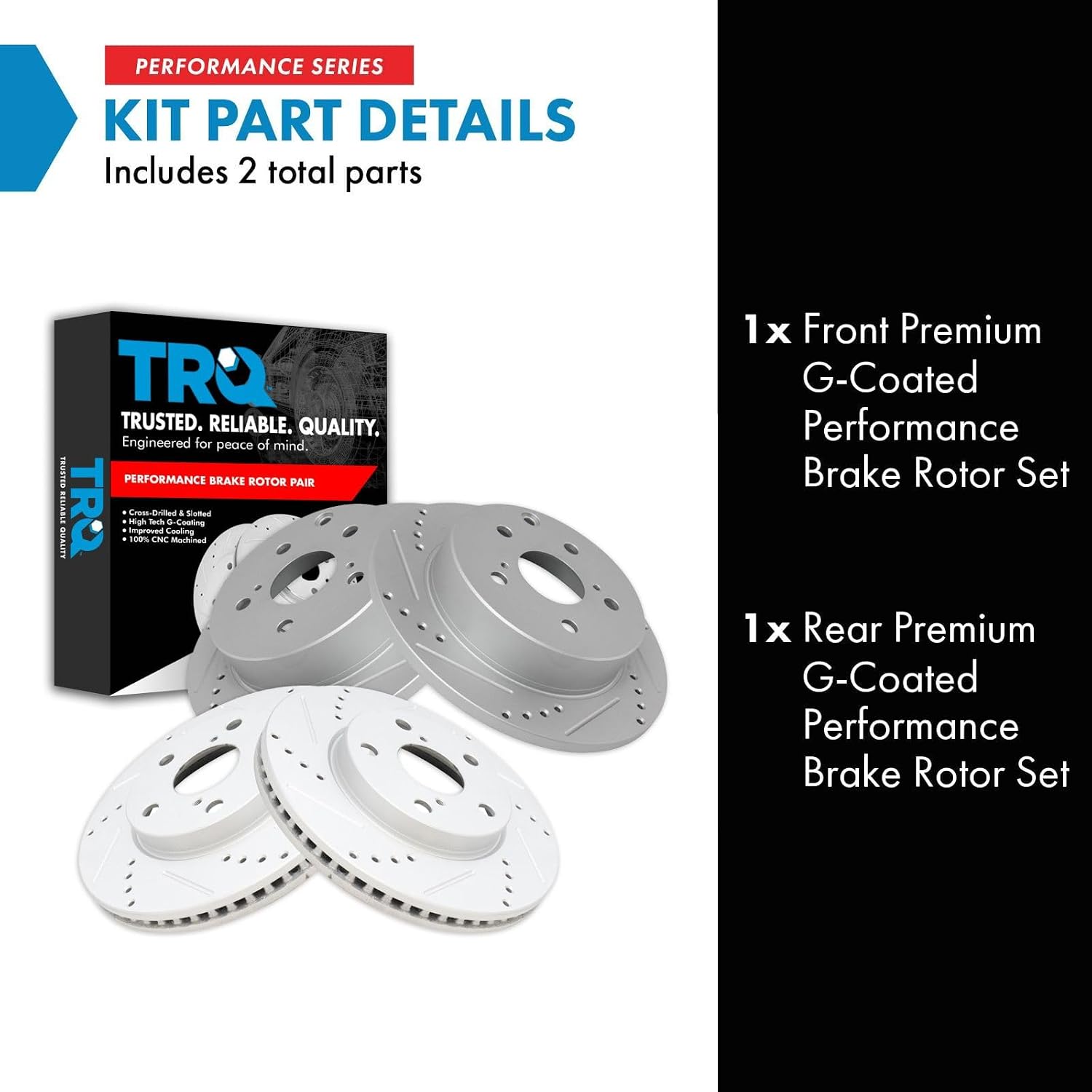 TRQ Performance Front and Rear Brake Rotor Set G Coated Drilled and Slotted Compatible with 2010-2012 Lexus HS250h 2006-2018 Toyota RAV4