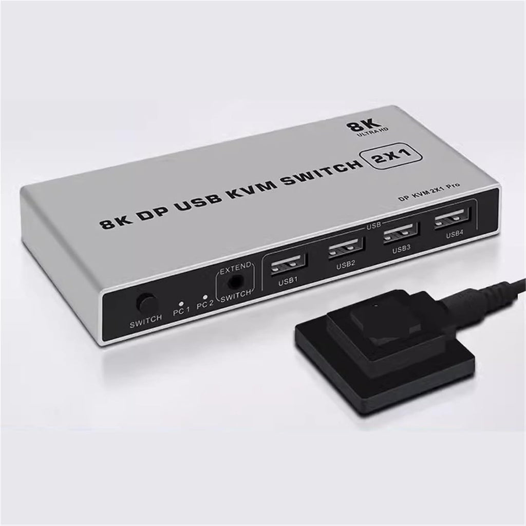 Displayport KVM Switch 2x1 4K 60Hz 8K DP USB 2 in 1 Out for PC Share Mouse Keyboad Monitor with Desktop Controller(8K Version)