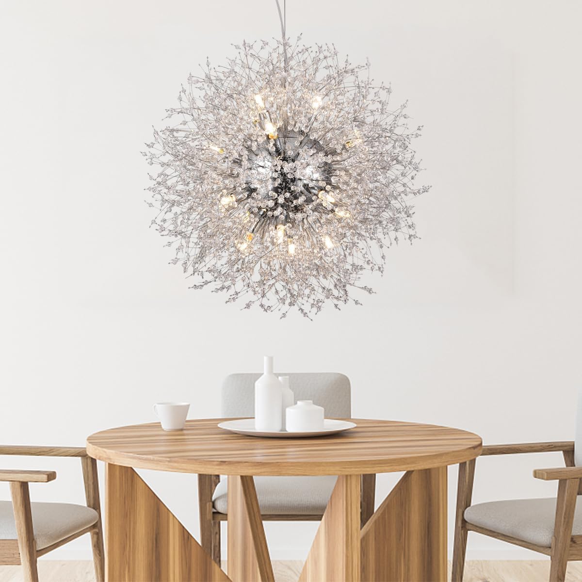 Crystal Chandeliers Dandelion, 16-Light Chrome Stainless Steel Firework Chandeliers for Living Room, 23.6' Modern Chandelier Light Fixture for Bedroom Foyer