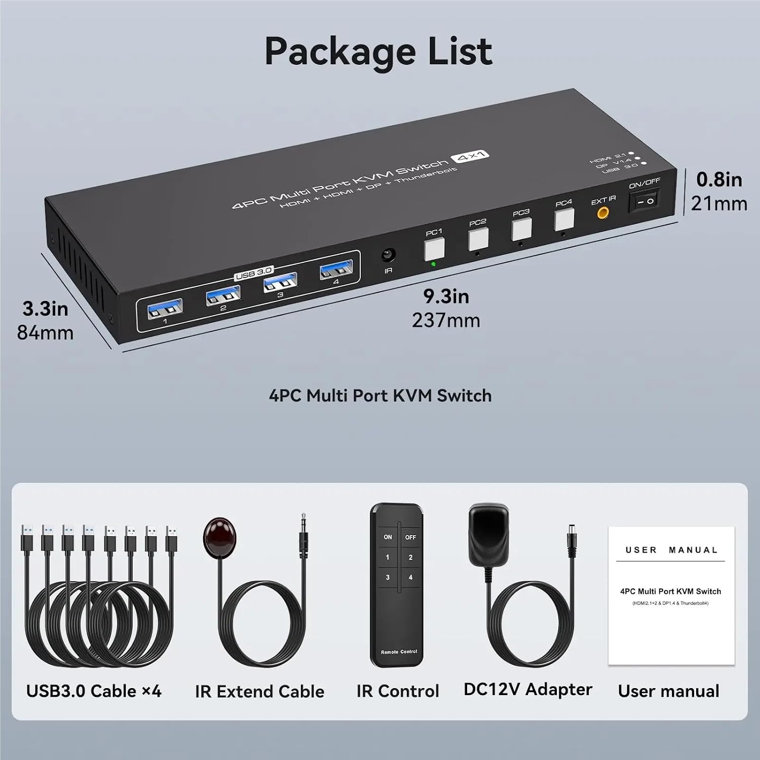 2 HDMI + Displayport KVM Switch Thun*derbolt KVM Switches 1 Monitors 4 Computers,4K@144Hz for 4 PC Share 1 Monitor and Keyboard(AU Power Plug)