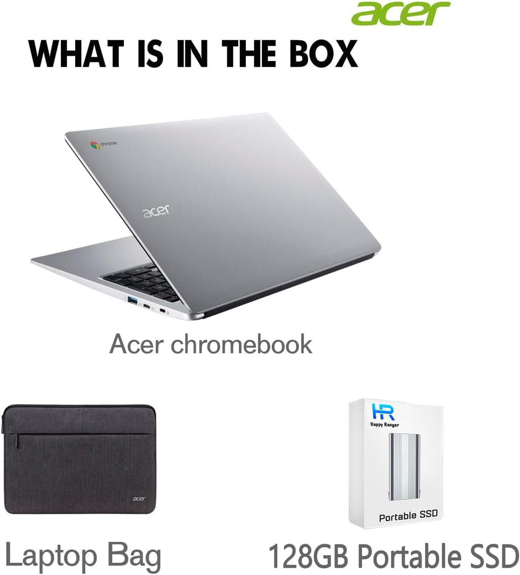 acer Chromebook 315 Google Laptop| 15.6 HD IPS Display| 4G 128GB eMMC+128GB Portable SSD| Intel Pentium N6000 | Wi-Fi 6 |Numeric Keyboard |USB C |Long Battery Life| Webcam| 2024