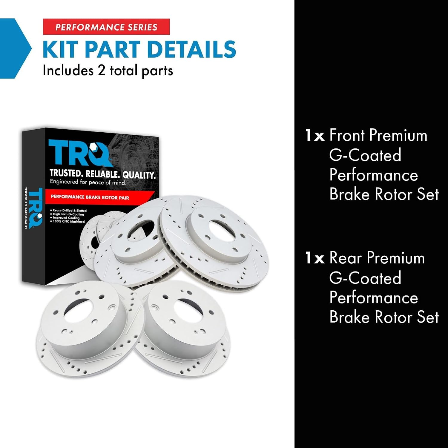 TRQ Performance Front and Rear Brake Rotor Set G Coated Drilled and Slotted Compatible with 2004-2012 Mitsubishi Galant