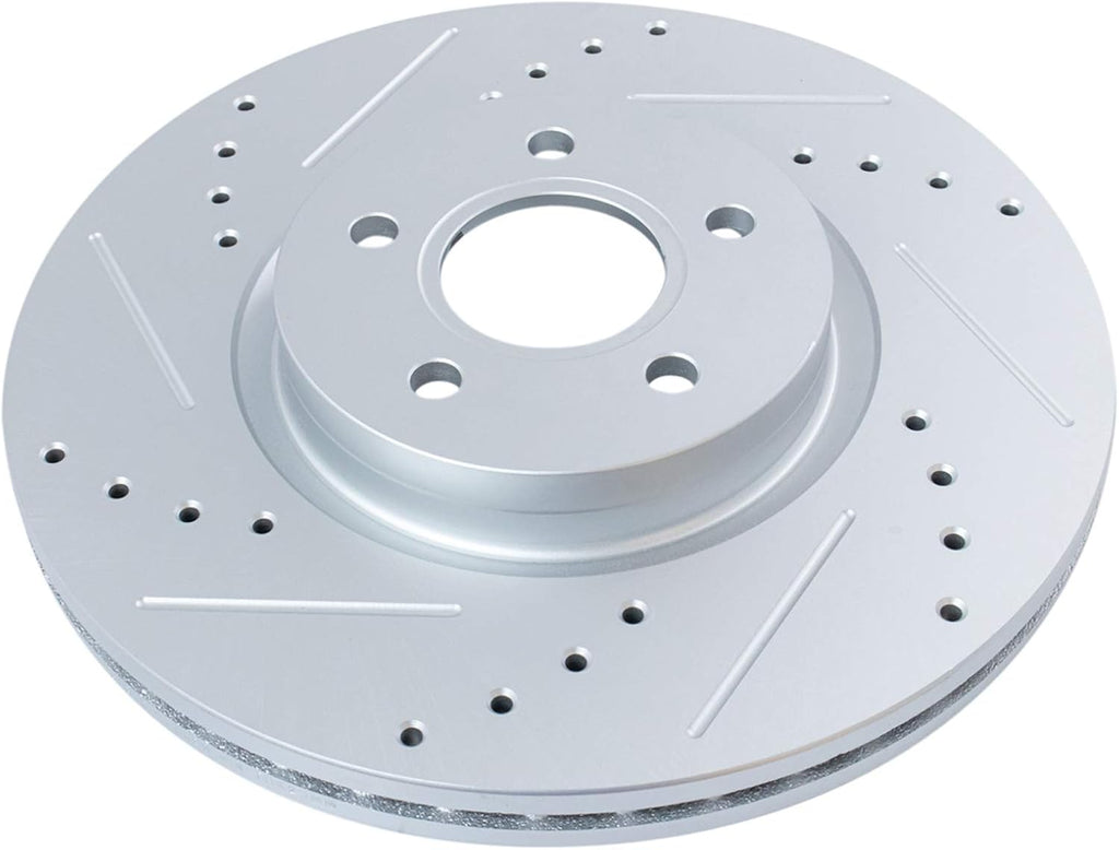 TRQ Performance Front and Rear Brake Rotor Set G Coated Drilled and Slotted Compatible with 2013-2016 Ford Escape 2014-2018 Ford Transit Connect