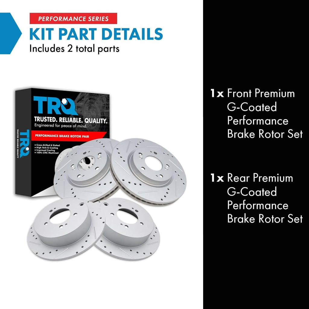 TRQ Performance Front and Rear Brake Rotor Set G Coated Slotted Drilled Compatible with 2007-2013 Mitsubishi Outlander