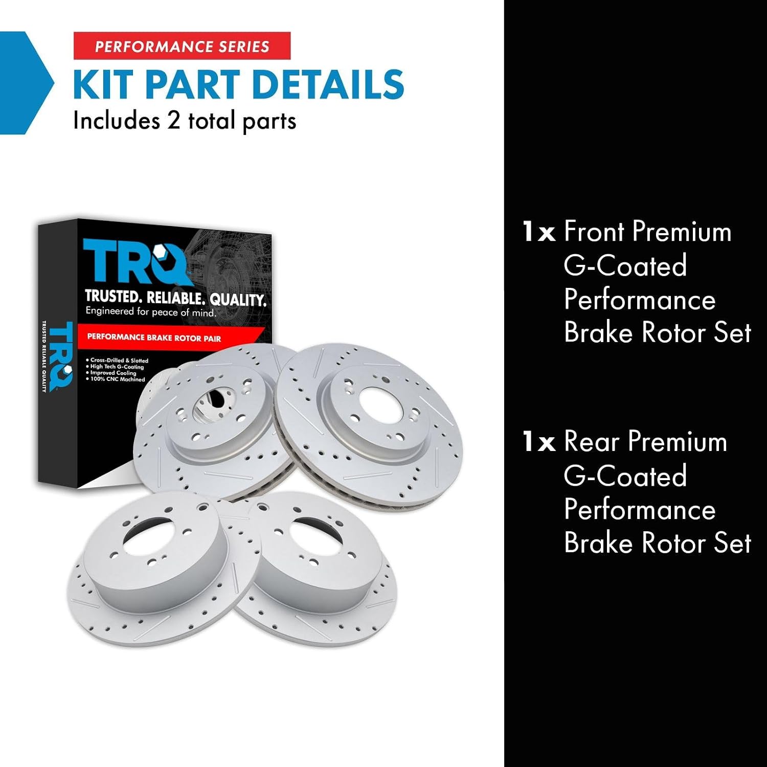 TRQ Performance Front and Rear Brake Rotor Set G Coated Slotted Drilled Compatible with 2007-2013 Mitsubishi Outlander