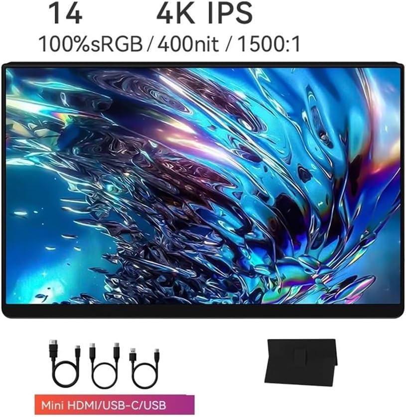 Portable Monitor for Laptop 14 Inch 60Hz 4K IPS Full HD 400nit Portable Monitor Office Extension Screen Portable Gaming Monitor