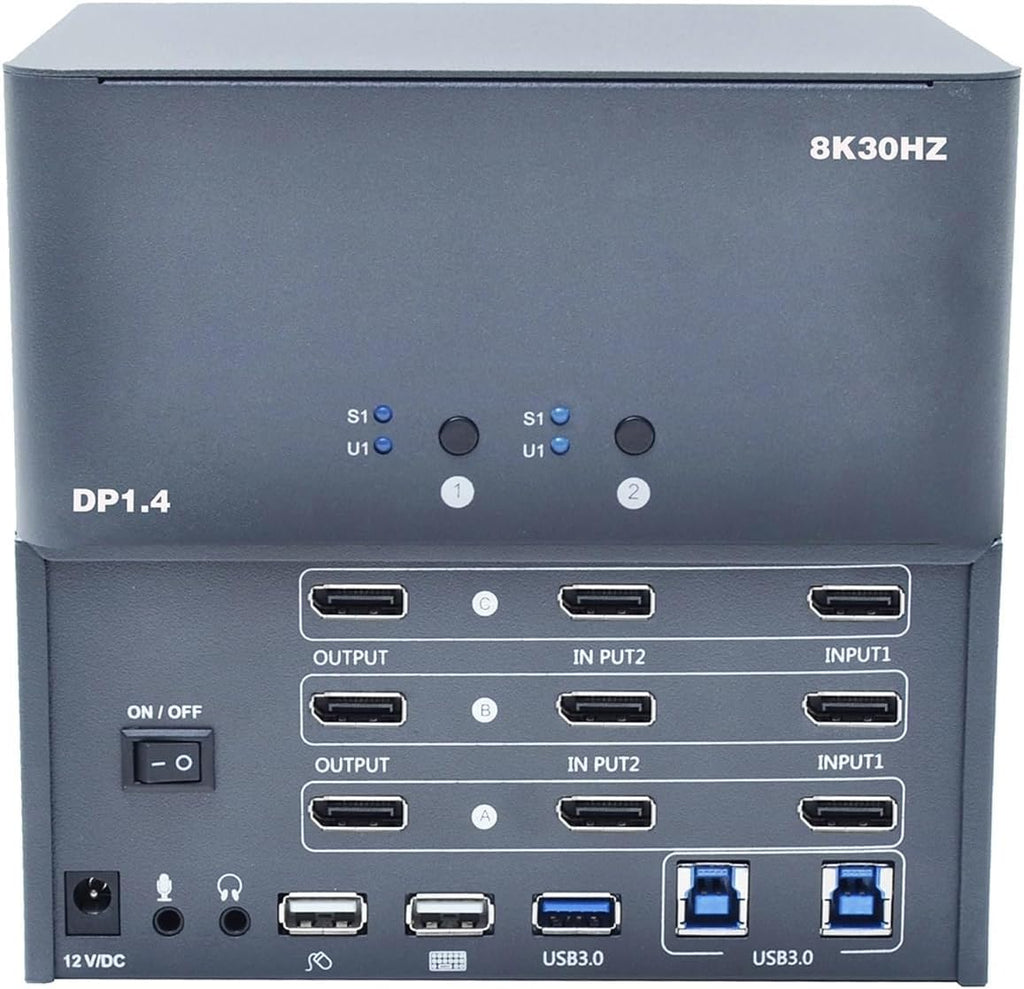 8K Triple Monitor DisplayPort 1.4 KVM Switch, HDR10, USB 3.2 Gen 2, Hotkey, VRR, Multi-Monitor, 32.4 Gbps Bandwidth